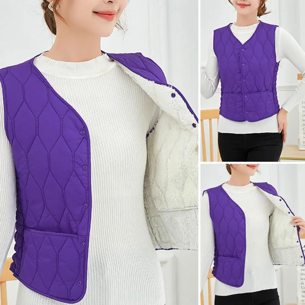

Lightweight Women Vest Stylish Women's V-neck Cardigan Warm Padded Sleeveless Vest Coat with Slim Fit Solid Color Convenient