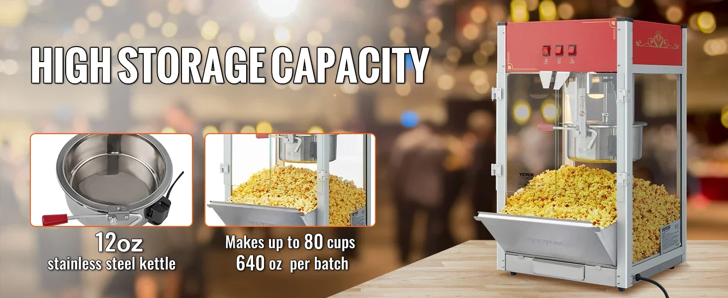 Description Picture 4 of itemCommercial Popcorn Machine, 12 Oz Kettle, 1440 W Countertop Popcorn Maker for 80 Cups per Batch, Theater Style Popper with