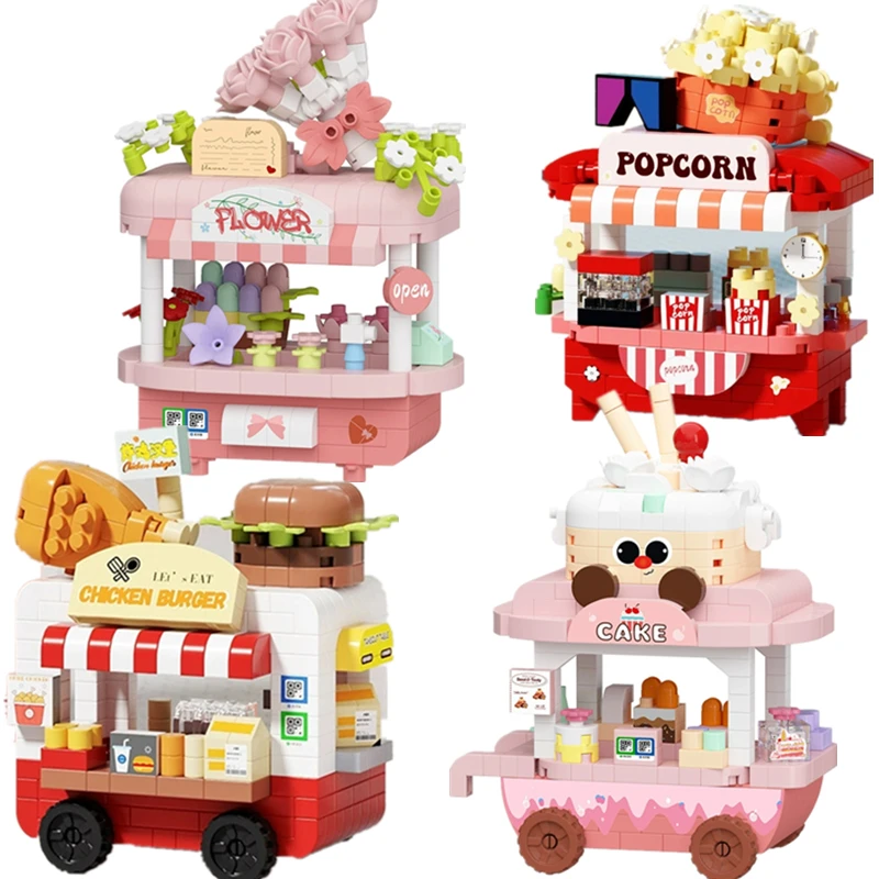 DIY Auto Lebensmittel Hot Dog Warenkorb Lkw Eisgeschäft Blume Hamburger Street View Bausteine Kit Ziegel Modell Kinder Spielzeug Kinder – Detail 15