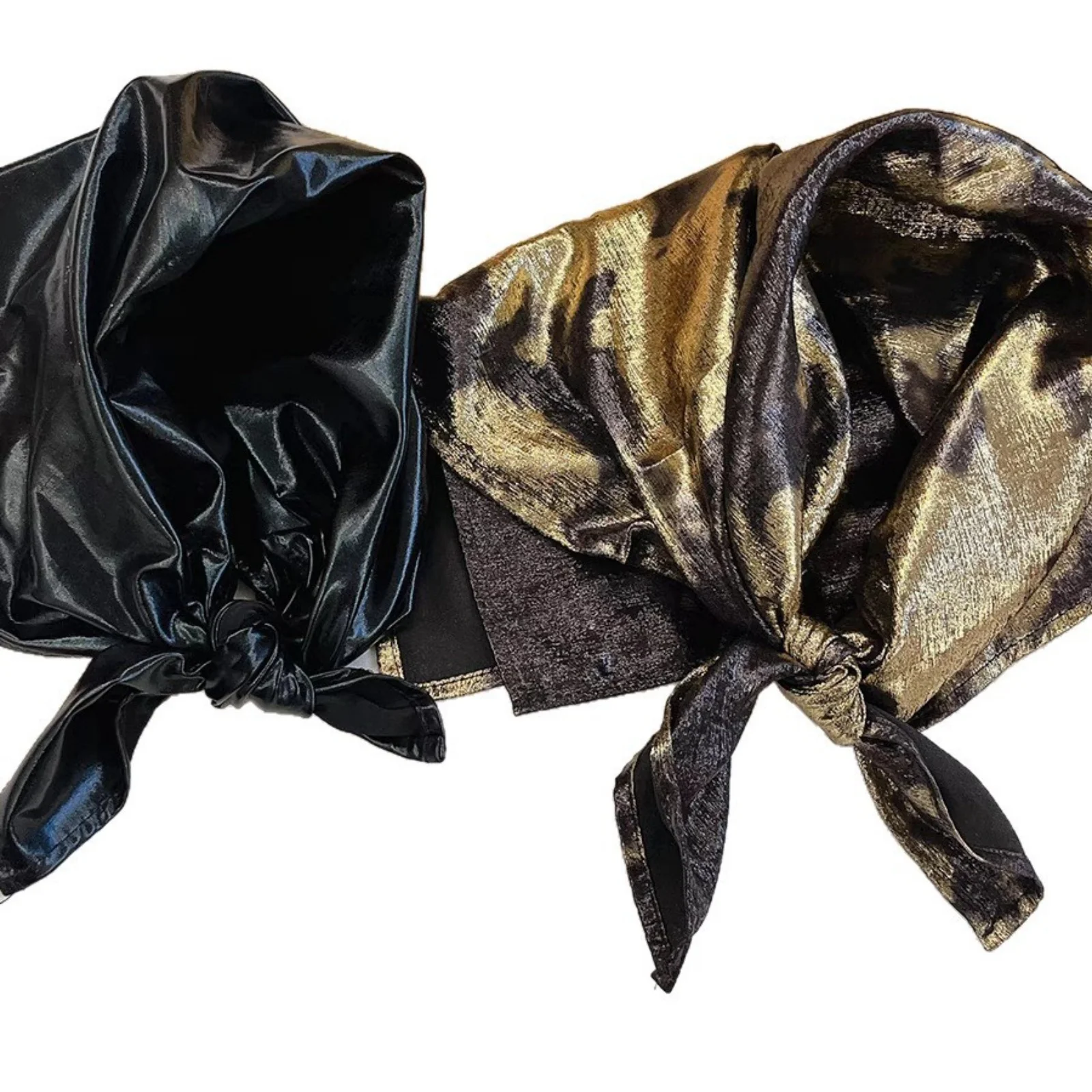 1PC Metallic Gold & Black Head Scarf, Tie-Back Turban Headwrap, Stylish Hair Accessory for Women, Perfect for Fashionable Looks