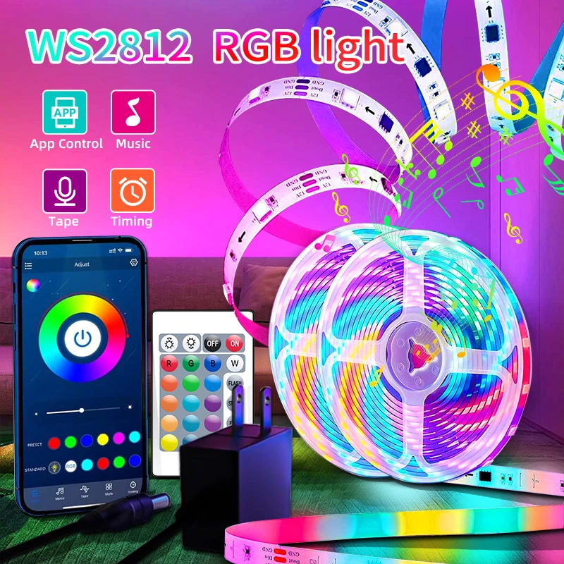 WS2812 Dream LED Strip Lights Bluetooth APP Control Full Set With Power Supply + remote RGB