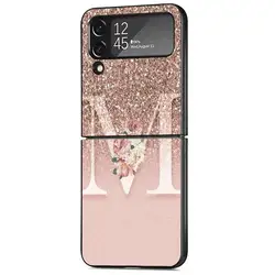 Pink Shiny Letter M Shockproof Flip Phone Case - Black Hard PC Cover - Galaxy ZFlip5 5G (UUAUA01)