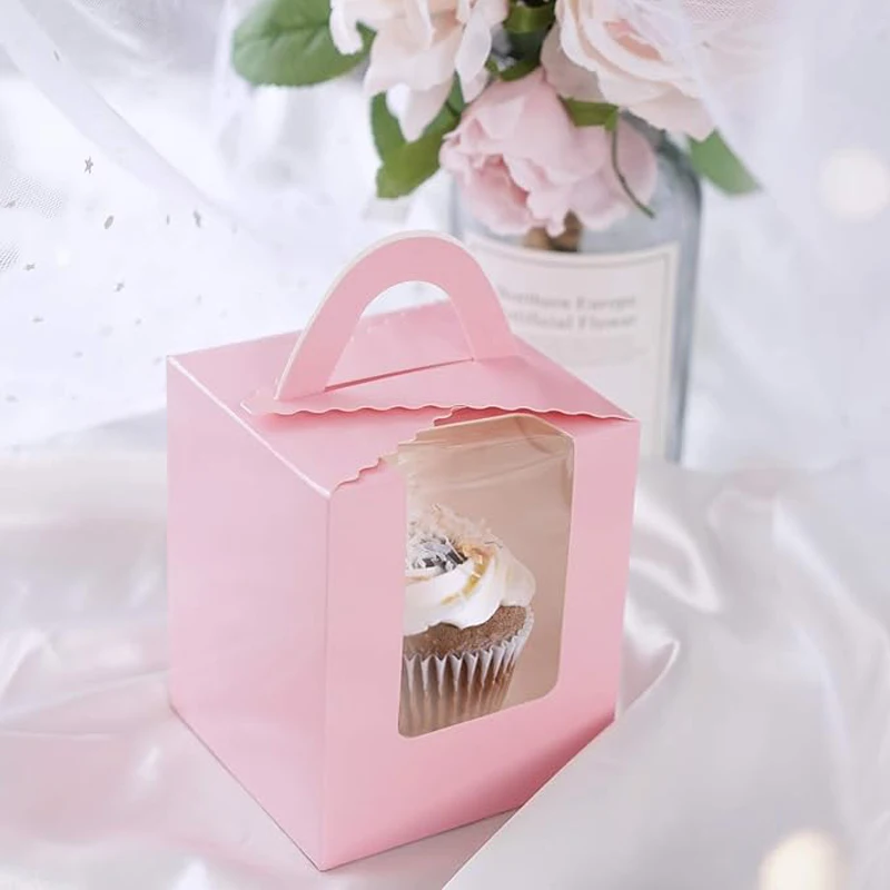 10 Einzelne Weiße Papier-Cupcake-Behälter mit Innentablett, Geschenkbox mit Transparentem Fenster für Feiertage und Hochzeiten, Süßigkeitenbox