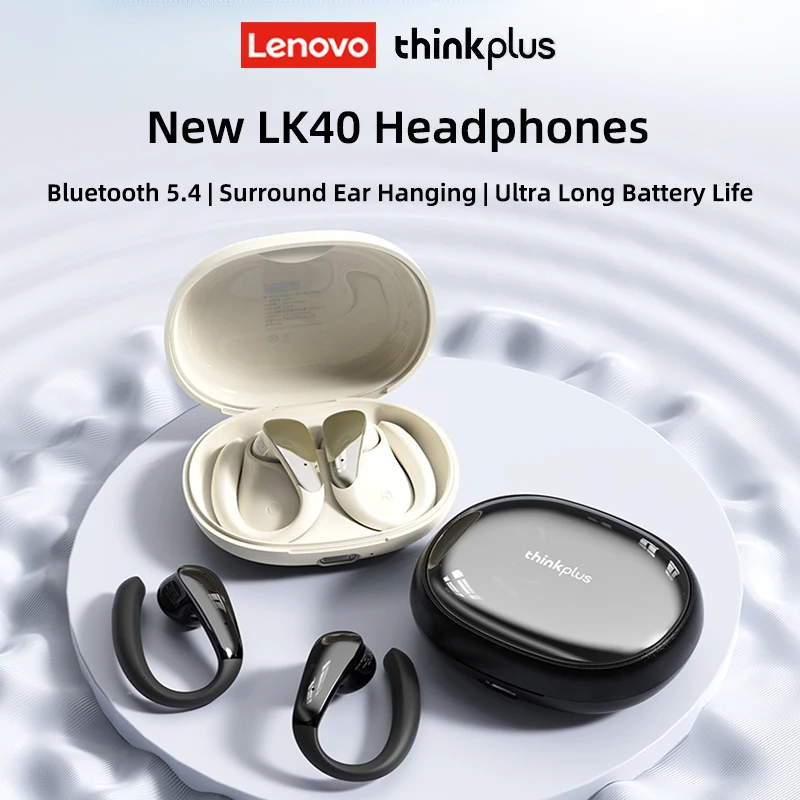 Lenovo LK40 sans fil Bluetooth 5.4 casque Hifi son écouteur jeu sport étanche crochet d'oreille HD appel avec micro casques