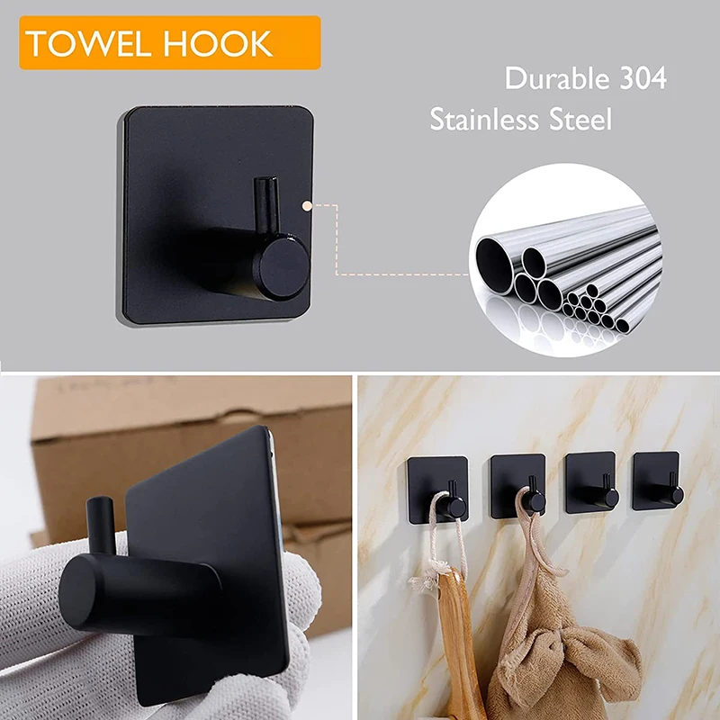 No Drilling Aluminum Towel Bar Self-adhesive Toilet Paper Holder Rack No Punch Robe Hook Storage Shelf Bathroom Accessories Set