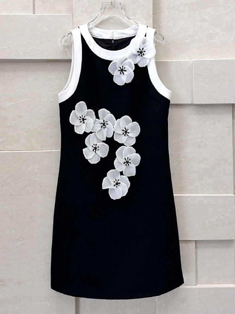 

HIGH STREET Newest 2024 Fashion Stylish Designer Women's Stereoscopic Flowers Appliques Sleeveless Tank Dress