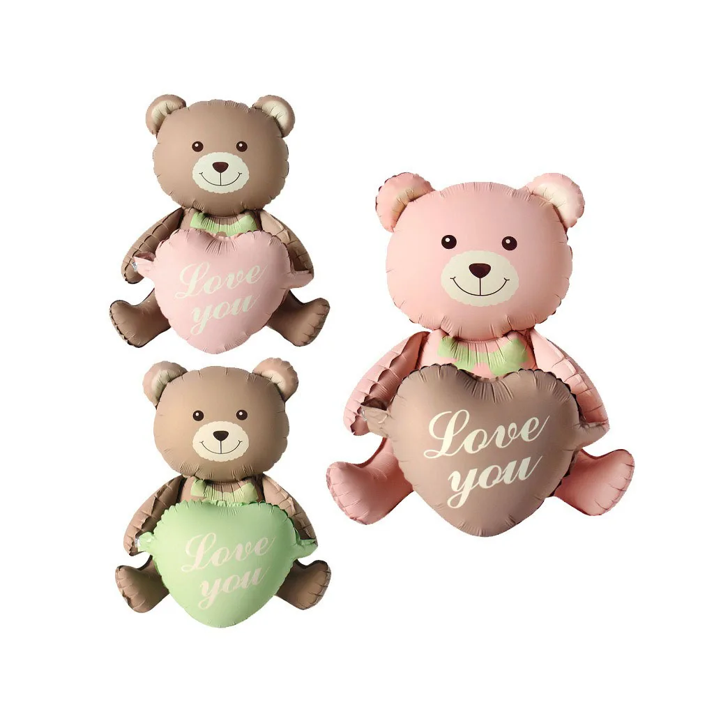 

3D Cute Teddy Bear Love Heart Balloons Babyshower Happy Valentine's Day Wedding Birthday Party Decoration Aluminum Film Balon