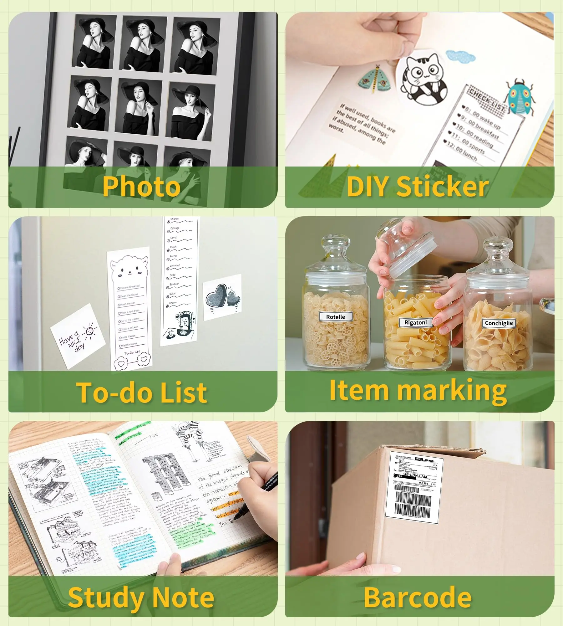Mini Sticker Printer Photo Paper Thermal Printer Paper Self-Adhesive 6 Roll for PeriPage A6 T02 M02