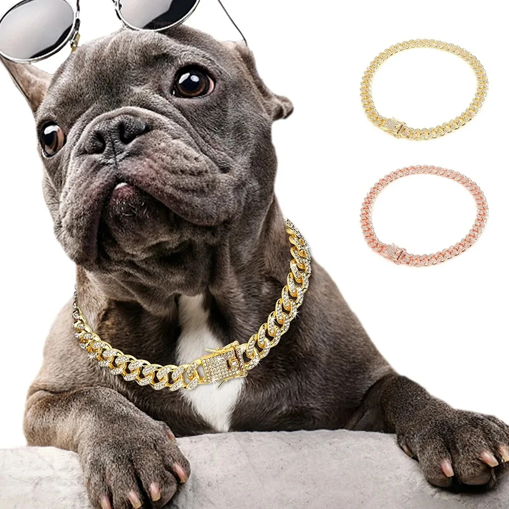 Dog Collar Pet Collar Pet Necklace Luxury Gold Dog Chain Collar Cuban Chain Link Choke Collar