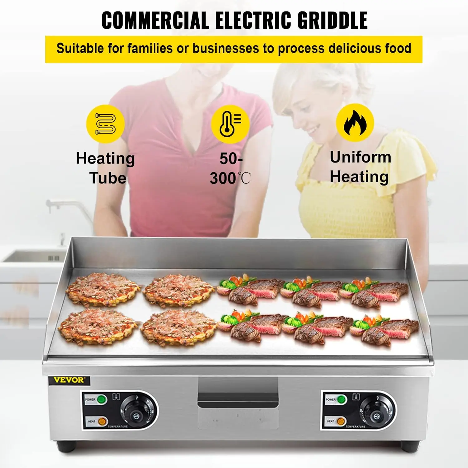 Electric Griddle 3000W Electric Countertop Griddle Non-Stick Restaurant 110V Teppanyaki Flat Top Grill Stainless Steel Adjustabl 3