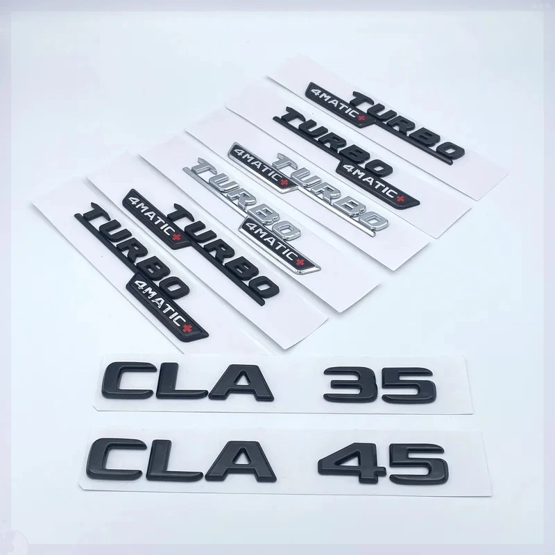메르세데스 C118 W117 CLA35 CLA45 터보 4MATIC+용 ABS 블랙 실버 엠블럼, 자동차 펜더 및 리어 트렁크 로고 배지 스티커