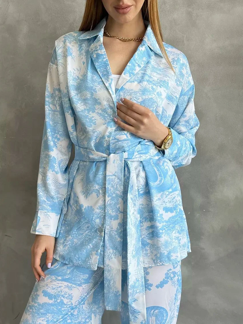 Marthaqiqi Casual Ladies Nightgowns Suit Long Sleeve Sleepwear Turn-Down Collar Nightwear Pants Loose Women Pajamas 2 Piece Set