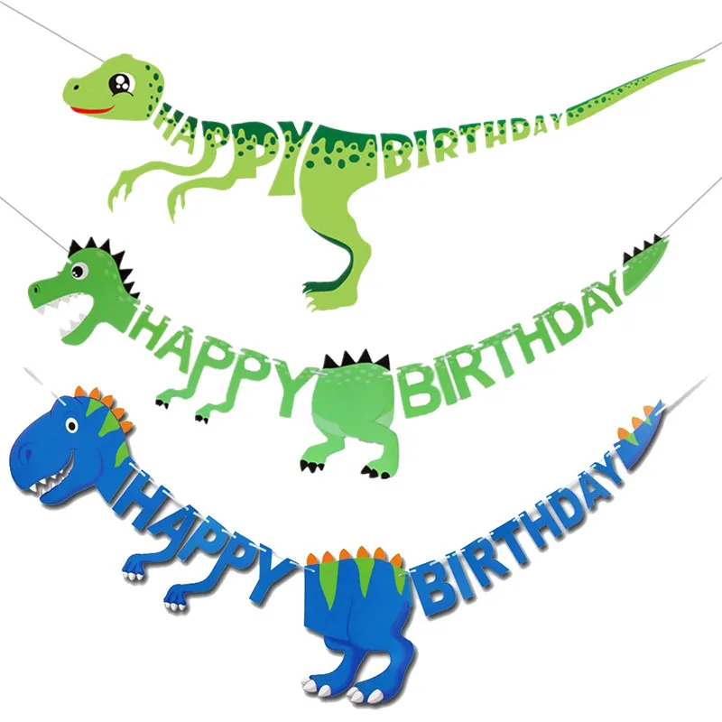 Dinosaur Happy Birthday Garland Banner Roar Dino Party Balloons Jungle Animal Safari 1st Kids Birthday Party Decoration Supplies jungle safari birthday party decoration disposable tableware set jungle animal dinosaur party 1st birthday boy baby shower favor