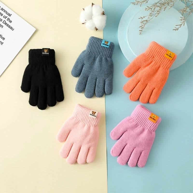 Kids Double-Layered Gloves Cozy Hand Protections Warm Gloves for Cold Season Full Fingered Autumn/Winter Handwear 1 Pair 69HE