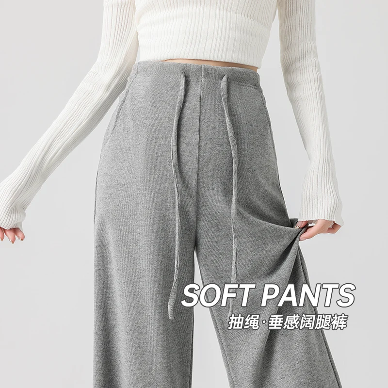 Autumn Winter Casual Maternity Long Pants Drawstring High Waist Loose Straight Trousers for Pregnant Women Youth Pregnancy