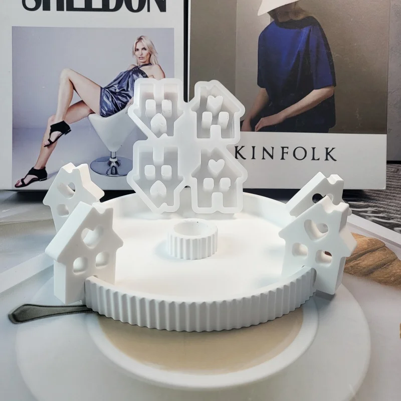 Love House Ornaments Plug-in Silicone Mold 4 Even Chimney Small House Molds Gypsum Cake Mould Love Table Decor silicone mold