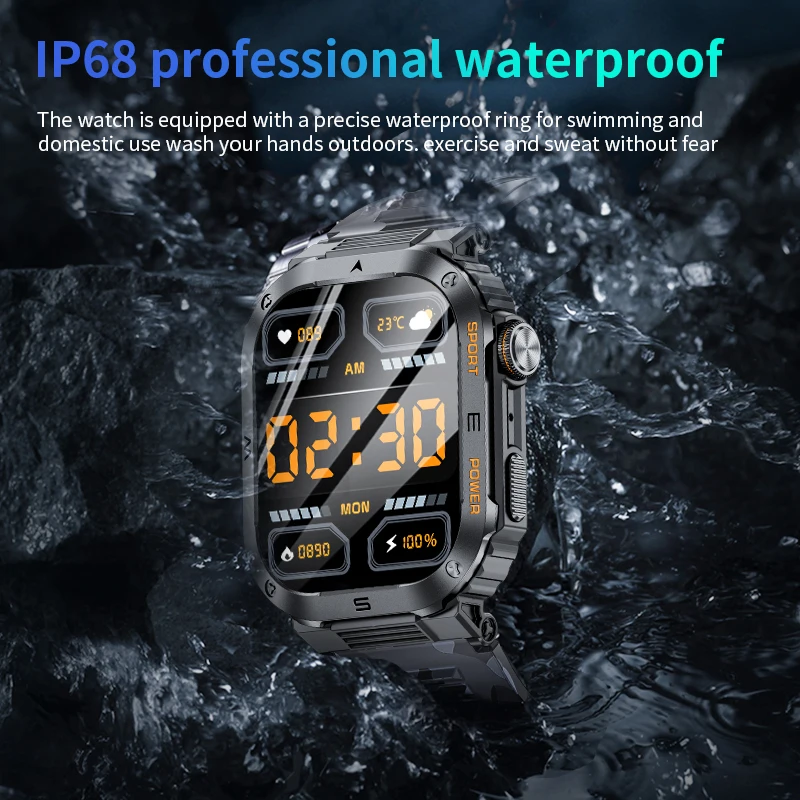 LIGE 2025 Rugged And Durable Military Smart Watch Ip68 Waterproof 2.01 '' HD Display Bluetooth Voice Smart Watch For Android IOS