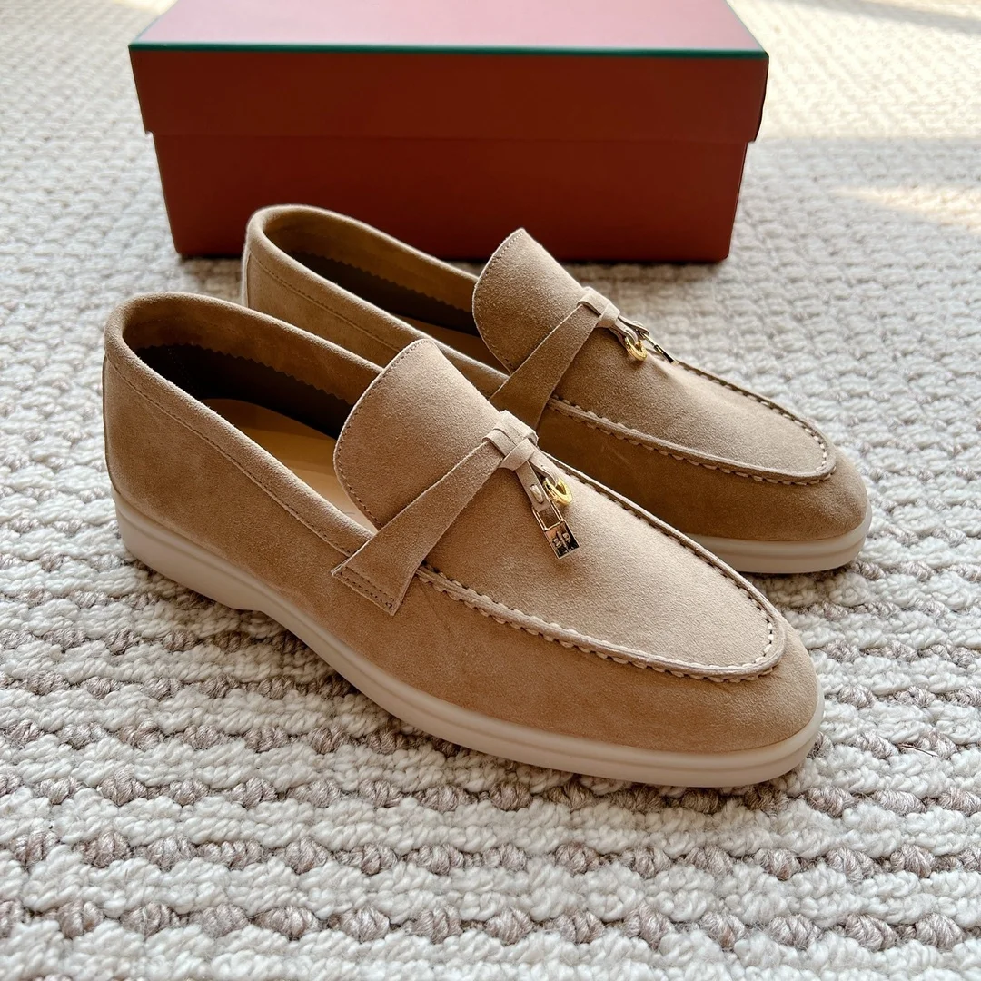 Genuine leather loafers for women's shoes one foot shallow mouth flat sole single shoe soft sole lazy bean shoes for men's shoes