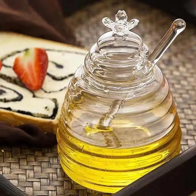 Glass Honeycomb Tank Kitchen Tools Honey Storage Container with Dipper and Lid Honey Bottle for Wedding Party Kitchen Home 3