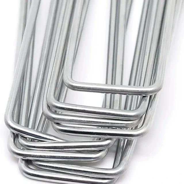 50-100pcs galvanized landscape staples, outdoor decorative stakes, anti weed barrier fabric anti rust staples, U-shaped tent 2