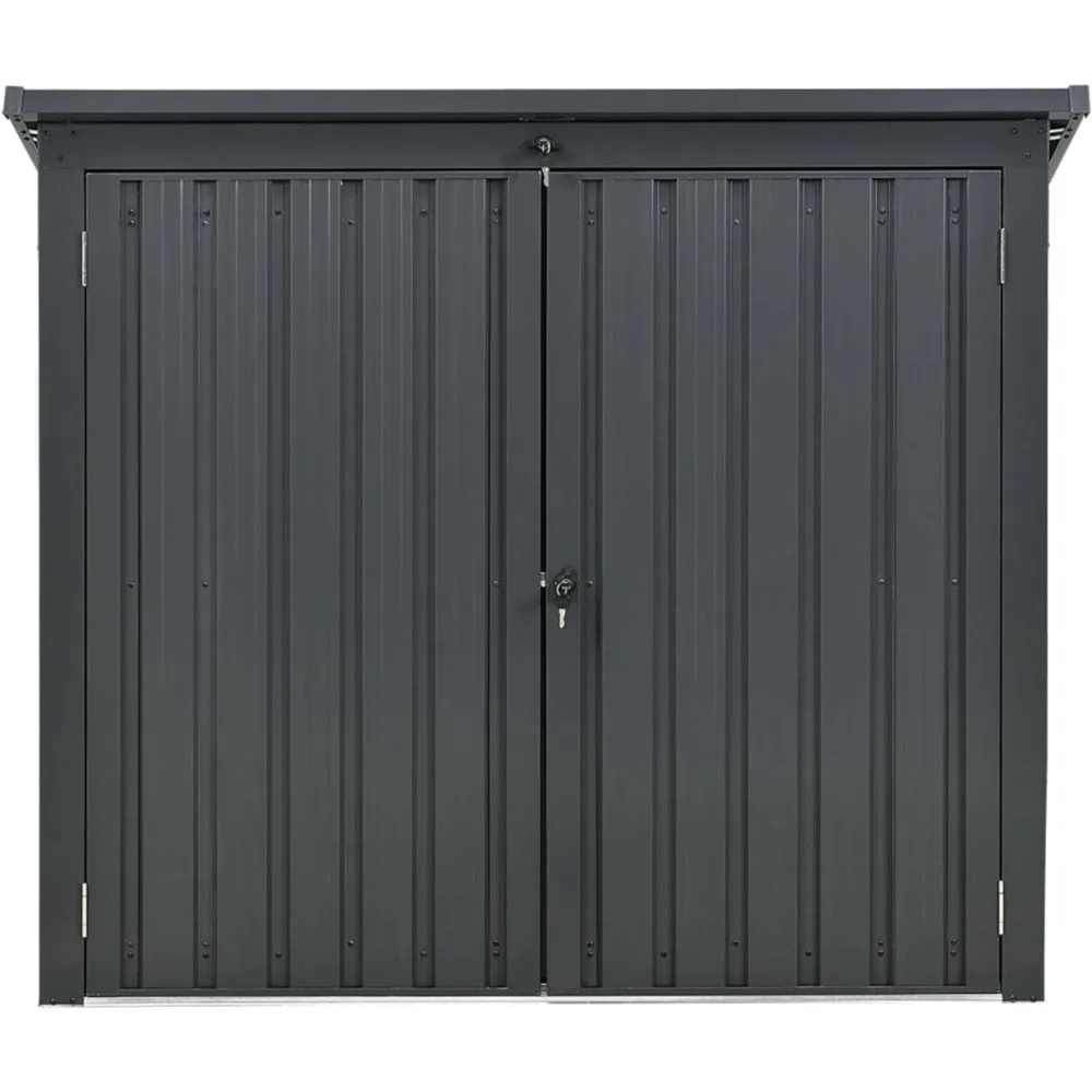 Outdoor Storage Shed for Trash and Recyclables, Pent Roof, Galvanized Steel, 2-Point Locking System, Stores 2 Trash Cans