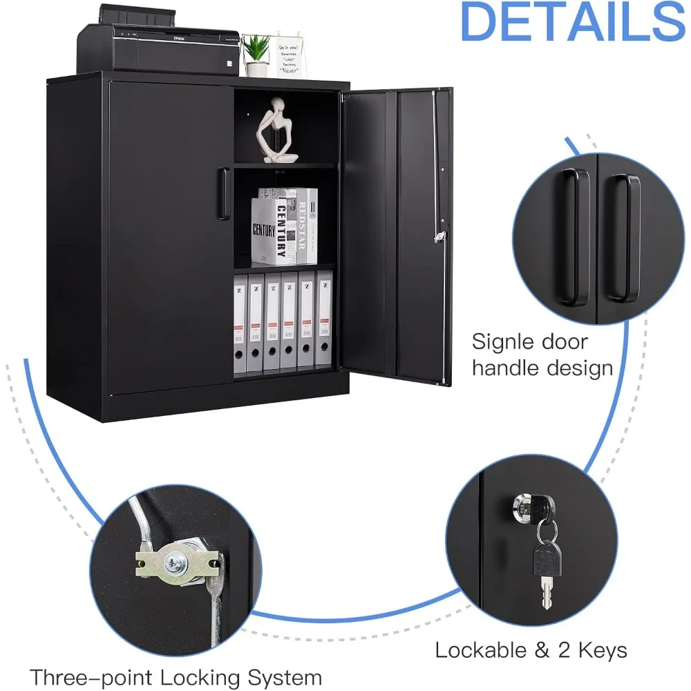 Metal Garage Storage Cabinet with 2 Doors and 2 Adjustable Shelves - 35.5" Steel Lockable File Locking Counter Cabinet 4