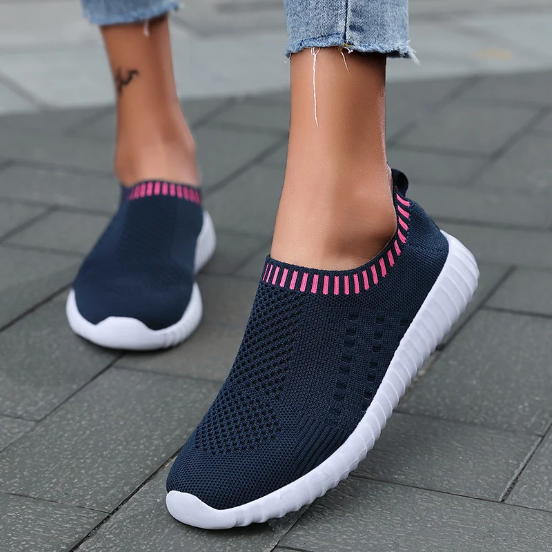 New women's sports shoes casual shoes breathable vulcanized shoes breathable walking mesh flat shoes fitness vulcanized shoe