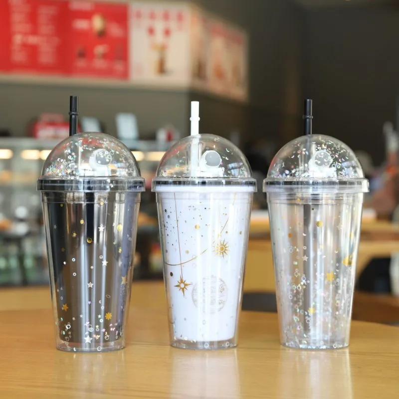 

Water cup straw cup starry sky plastic high face value space astronaut straw cup double -layer plastic gift water cup wholesale
