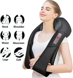 Chal de masaje eléctrico para espalda, cuello, hombros, masaje Shiatsu, cuerpo, infrarrojo, calefacción, coche, hogar, relax