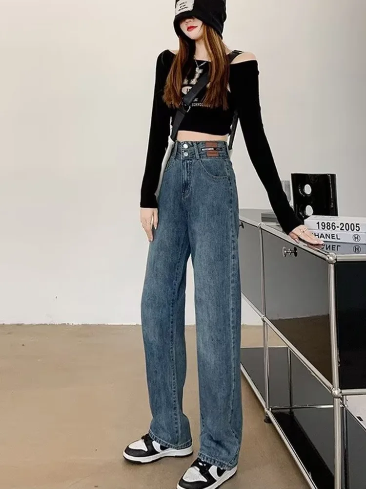 Washed Pants, Natural Waist Button Straight Leg Pants, Versatile Summer Jeans, New Artistic Trend Women's Jeans