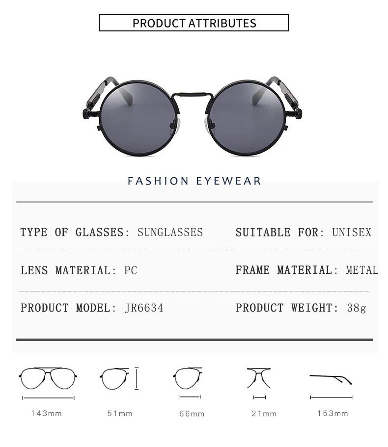 Retro Round Sunglasses Round Steampunk Sunglasses Retro Sunglasses For Men And Women Spring Mirror Legs Metal Glasses Car 8478