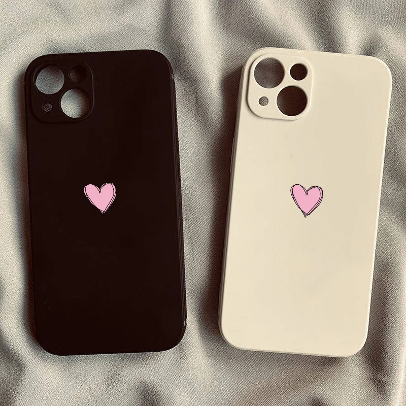 Simple Cute Love Heart Couple Phone Case For iPhone 16 Pro Max 17 14 15 11 13 12Mini XR XS 8Plus Kawaii Soft Silicone Cover Bag — view 3