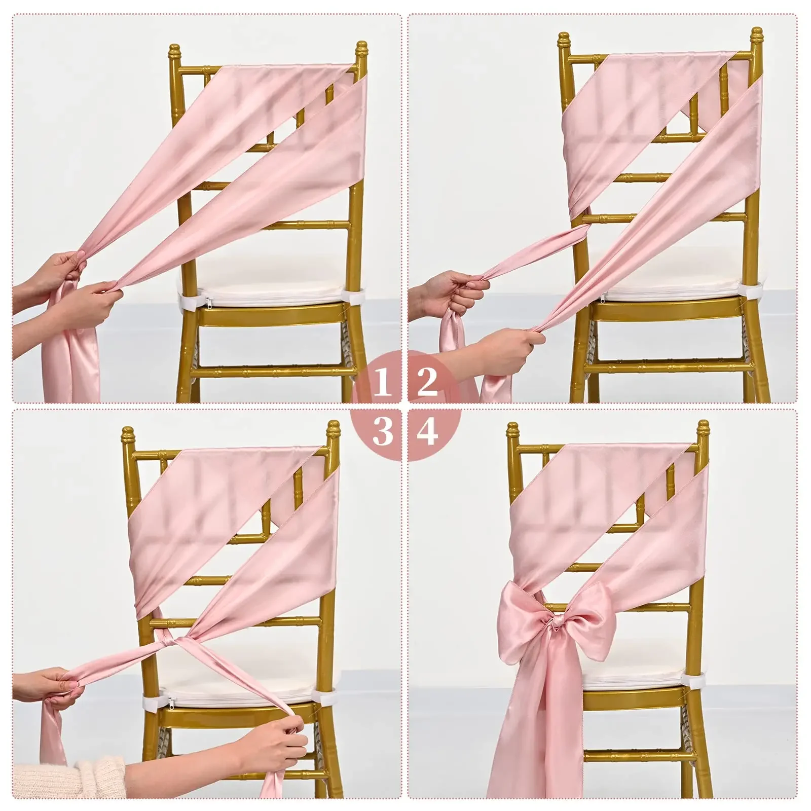 10/50PCS 17x275cm Satin Chair Sashes Rose Gold Bows Chair Cover Ribbons for Wedding Banquet Party Baby Shower Event Decorations 2