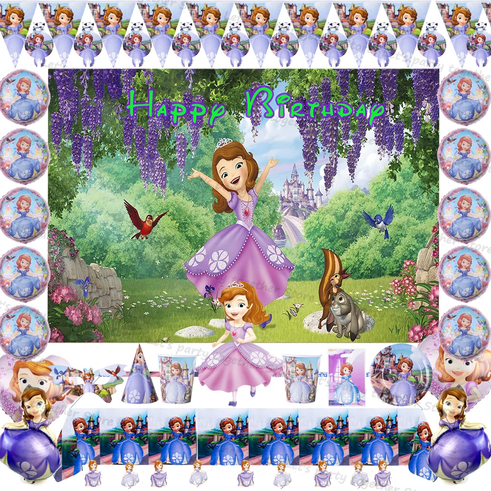 

Декоративные воздушные шары на день рождения в стиле принцессы Софии, столовая посуда, бумажная тарелка, чашка, подставка, аксессуары, принадлежности, подарок для девочек «сделай сам»