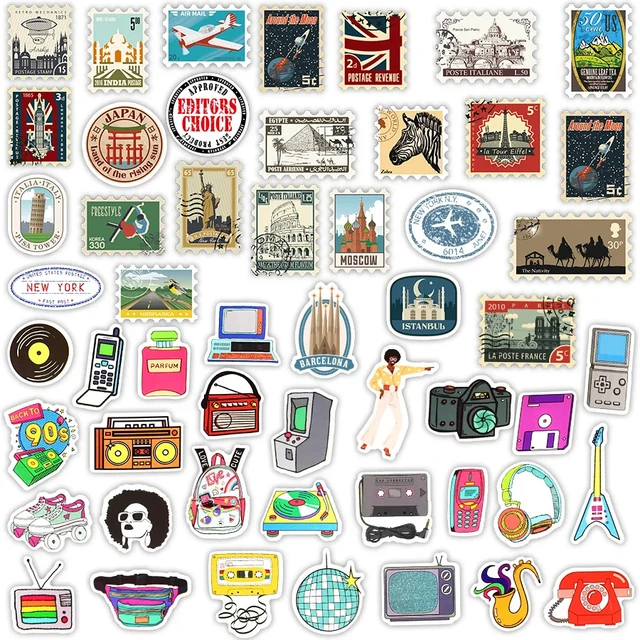 Postage Building Decal Sticker Toys  Retro Travel Stamp Stickers - 50 Pcs  Retro - Aliexpress