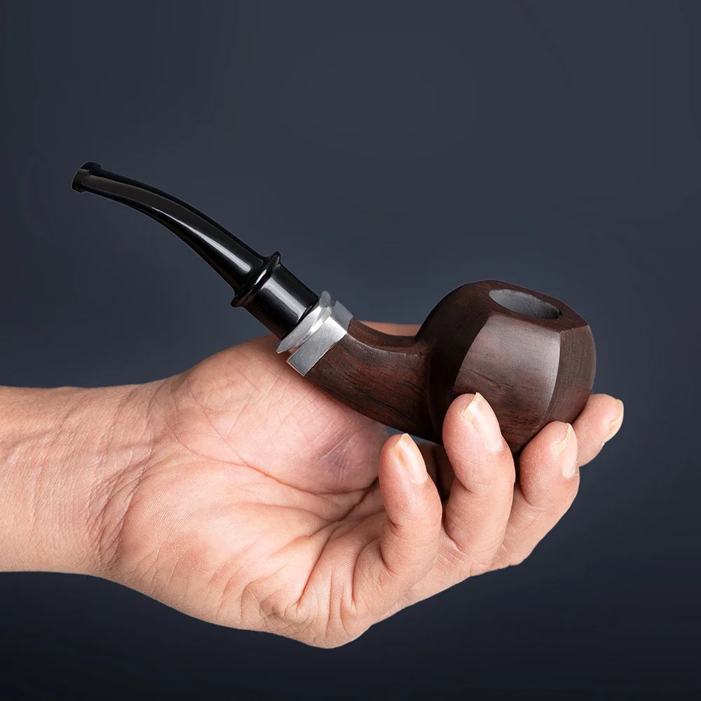 Ebony Handmade Smooth Tobacco Pipe 9mm Activated Carbon Filter Wood Smoking Pipes Cigar Tube Smoke Cigarette Smoking Accessories tobacco pipe tobacco smoking accessories