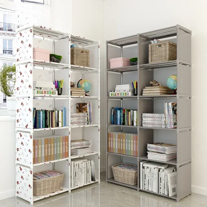 Description Picture 4 of item5 Tier Simple Bookshelf Easy Assembly Bookcase DIY Nonwoven Corner Sundries Can Be Moved Bookcase Creative Organizer Debris Rack