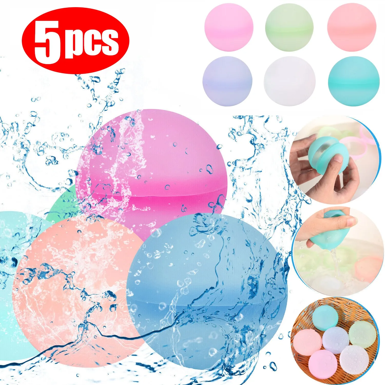 

1/2/3/4/5pcs Refillable Silicone Water Balls Splash Balls Water Balloons Kids Water Toy Reusable Water Bomb Summer Outdoor Toys