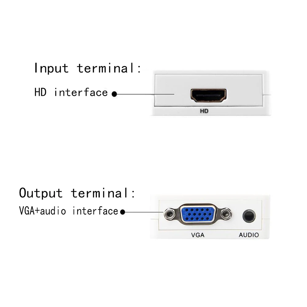 비디오 박스 어댑터 HDMI 호환 VGA 컨버터, Xbox360 PC DVD PS3 PS4 용 오디오 포함, 1080P HD2VGA