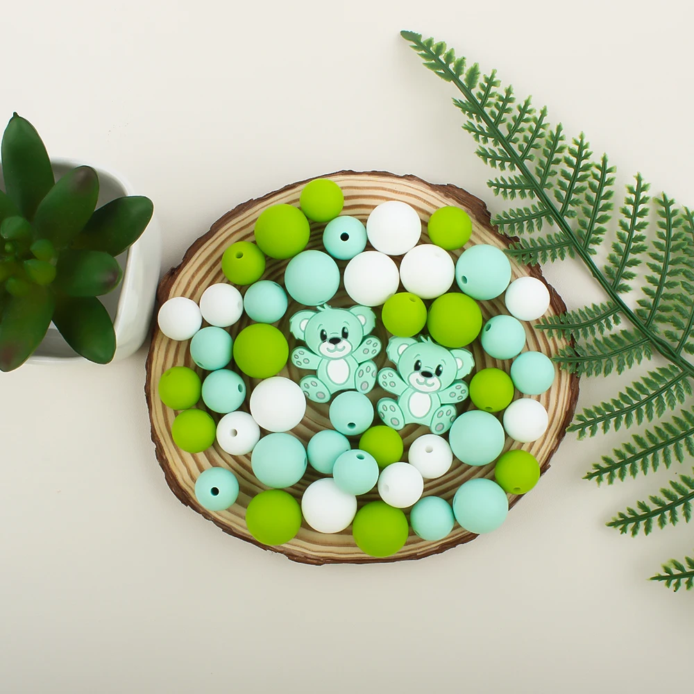 47Pcs Silicone Beads Bear Shape Baby Teether Beads Food Grade for Jewelry Making DIY Pacifier Chain Necklaces Accessorie
