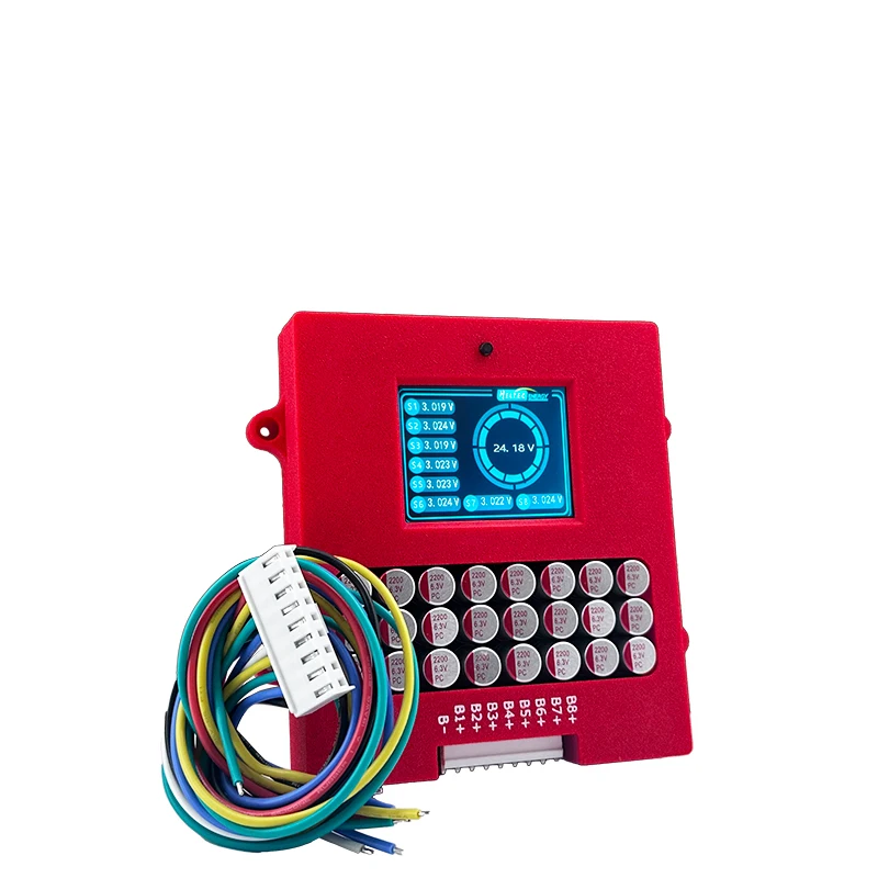 Détail des ports de l'équilibreur de batterie Lipo 4S/8S avec la coque acrylique transparente