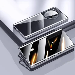 Anti-Peeping Magnetic Metal Phone Case with 360° Privacy Protection Glass Cover for OnePlus 12R (Black)