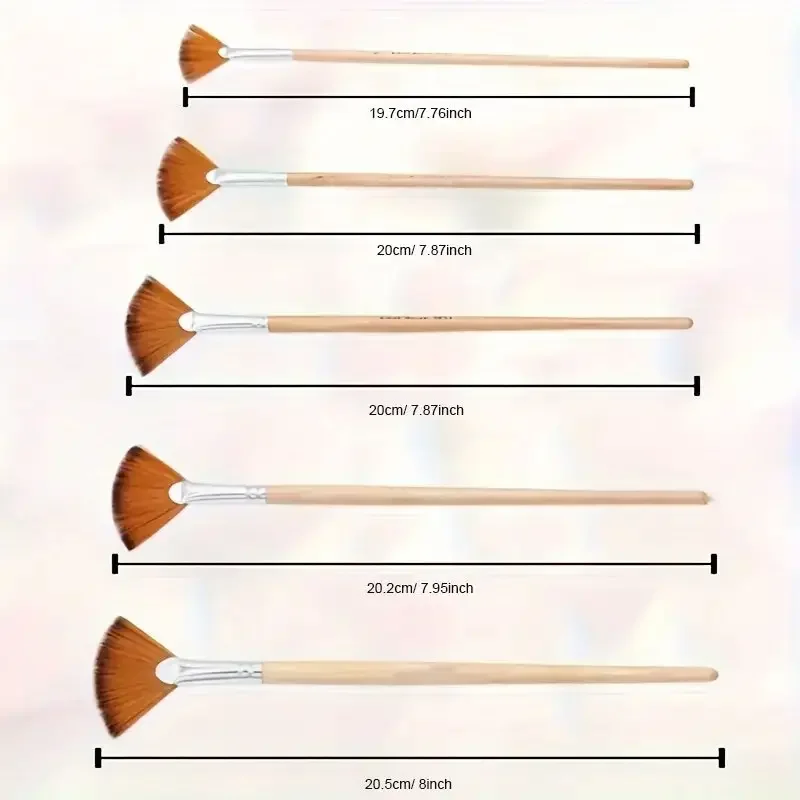 5pcs Fan Brush Set for Acrylic & Watercolor Painting - Nylon Bristles, Oil Paint Compatible 4
