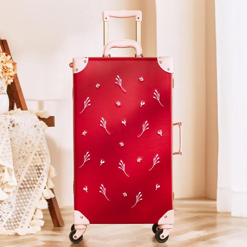 thumbnail image 1 of Maleta roja con bolso, caja de equipaje para dote de boda, caja de varilla de tracción de cuero de alta gama, caja combinada, un par de caja de dote de novia, 1 of 4
