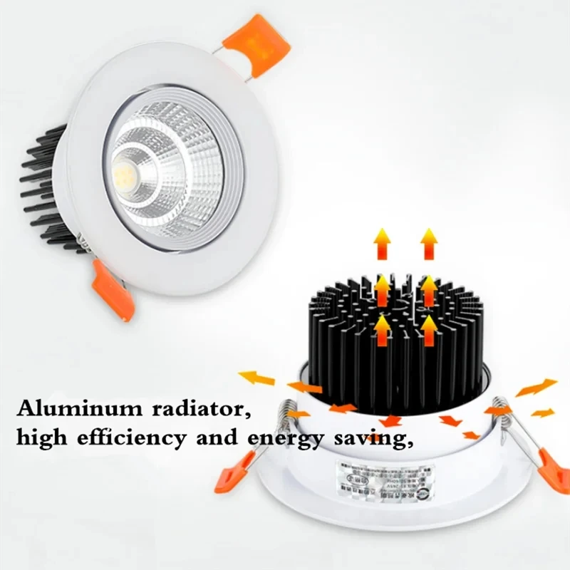 고출력 조도 조절식 LED 스포트라이트, 가정용 통로 내장, 눈부심 방지 다운라이트, 각도 조절, 천장 스포트라이트, 220V