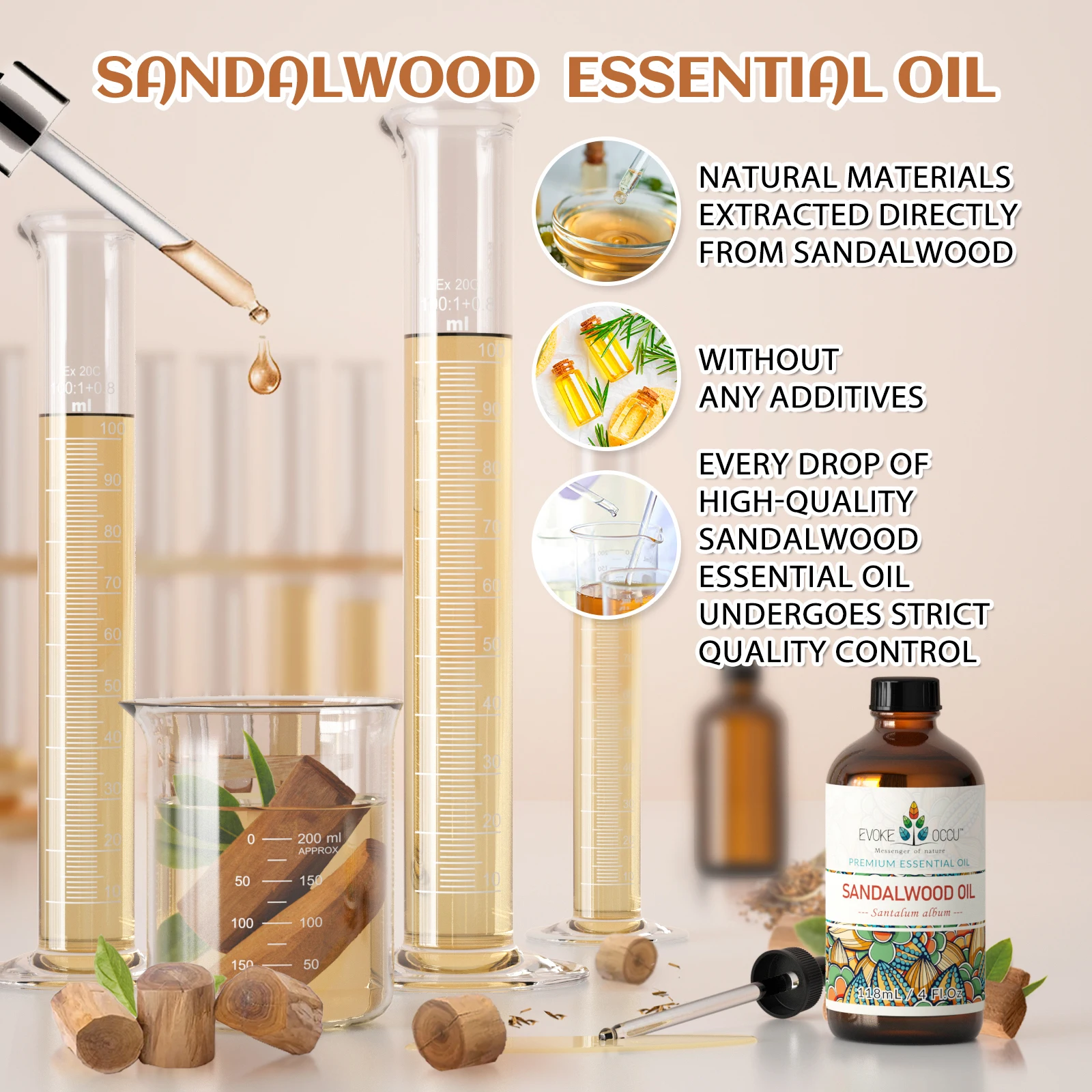 Premium Sandalwood Essential Oil for Aromatherapy and Crafting - 118ML/4 Fl.Oz.