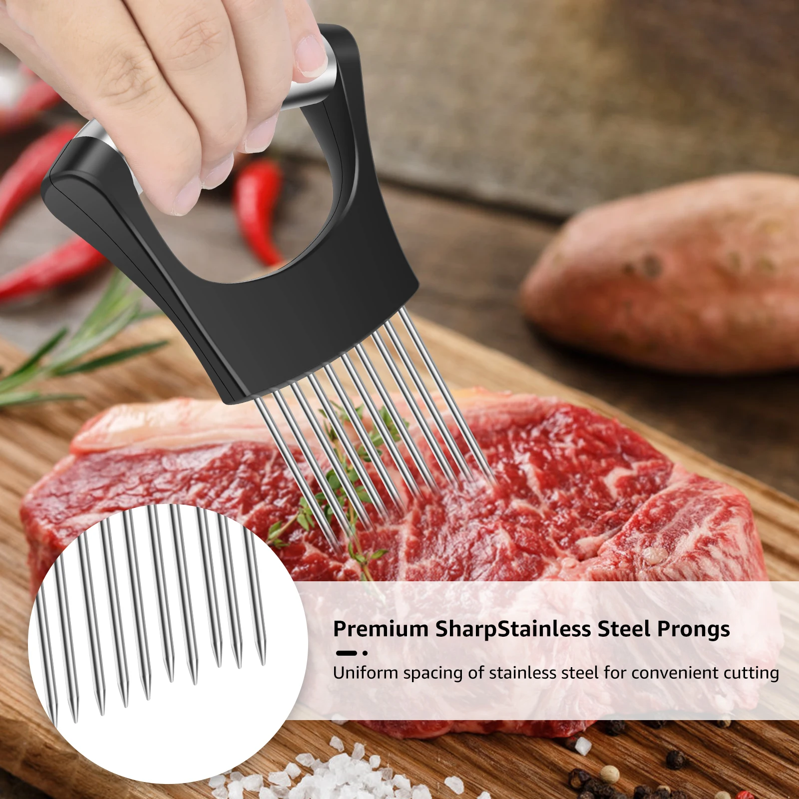 8/2pc Onion Slicers Assistant Tomato Onion Slicer Holder Stainless Steel Cutter Fork Kitchen Gadget Vege Cutting Fixing