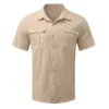 Cotton Linen Hot Sale Men Short-Sleeved Shirts Summer Solid Color Stand-Up Collar Casual Beach Style Plus SizeMale Shirts M-5XL 6