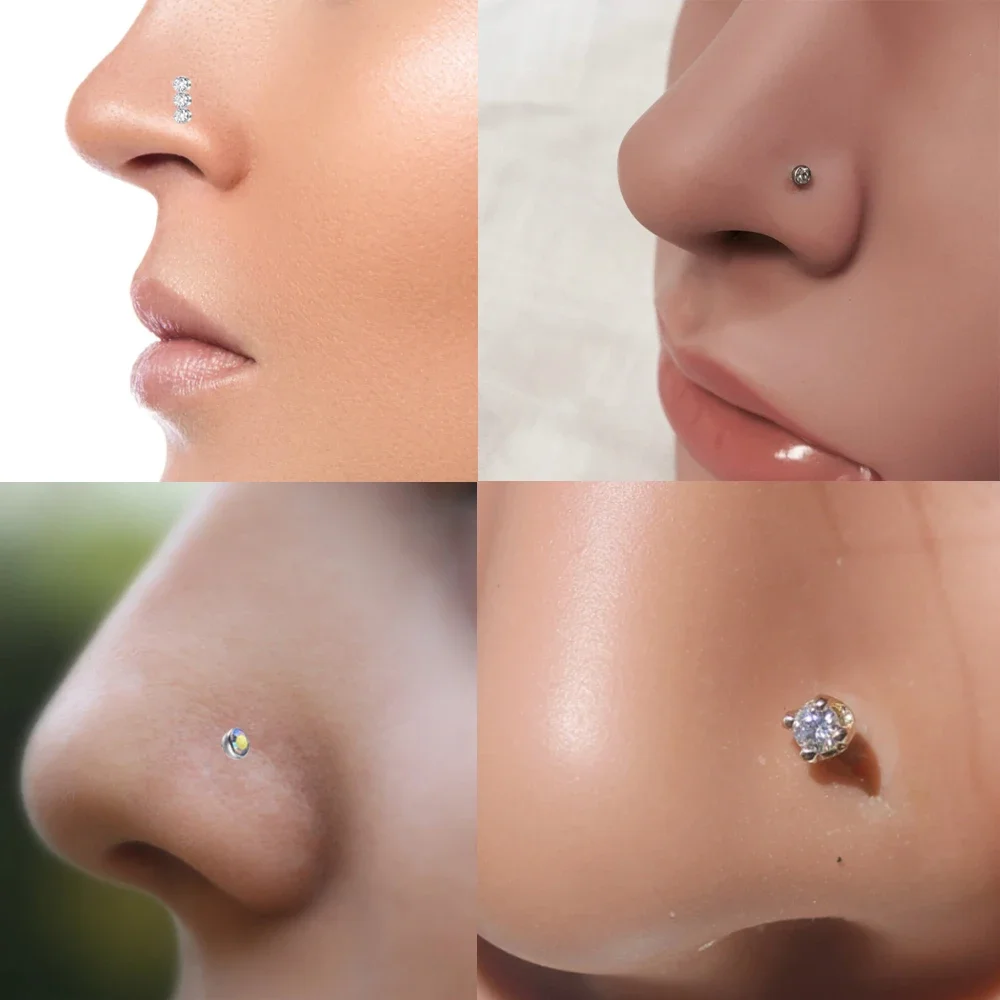 Small Open Nose Rings Love Heart Pendant Nose stud L Shaped Butterfly Flower Stainless Steel Spiral Piercing Jewelry 18Pcs