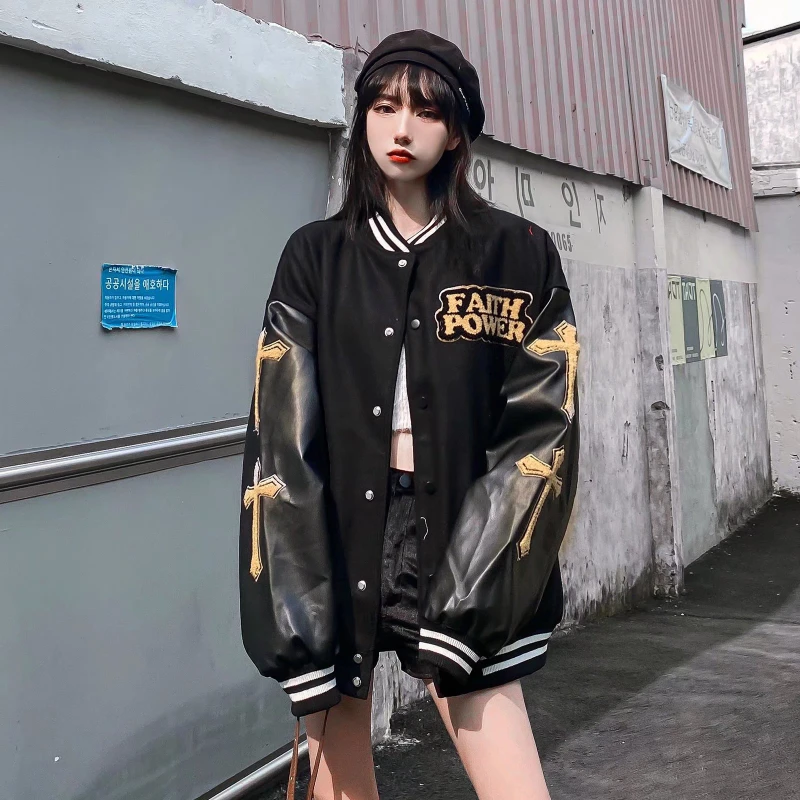 Cross Embroidery Varsity Jacket Men 